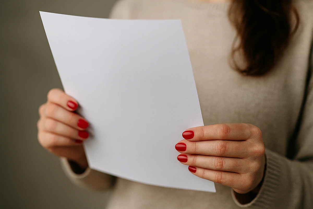 Žena drži papir u rukama