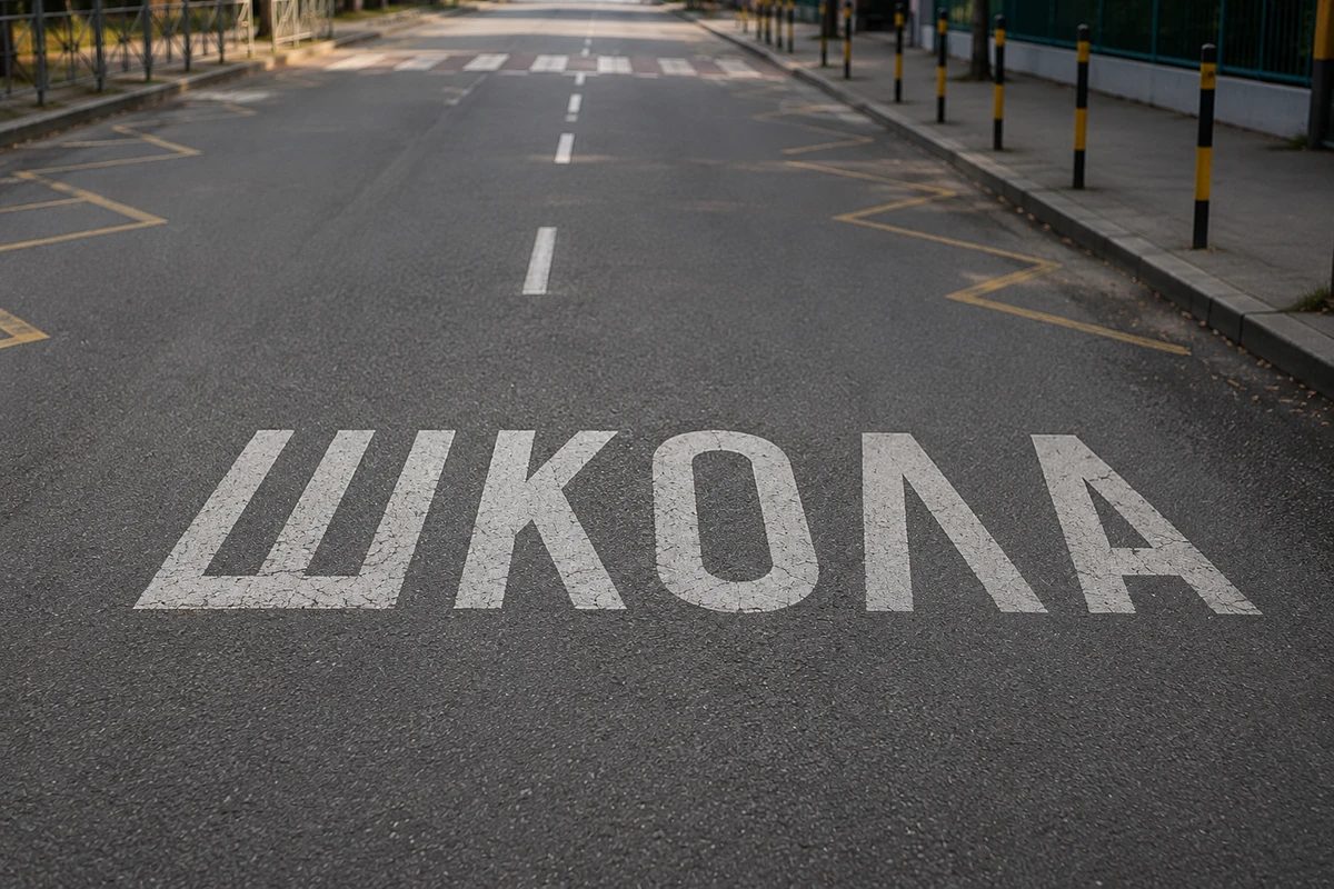 • N2 portal natpis škola na kolovozu